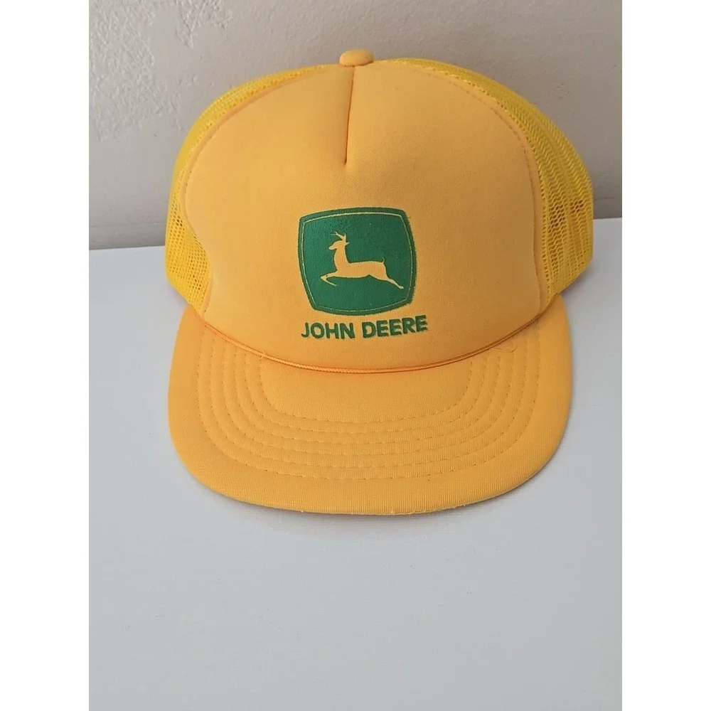 Vtg John Deere Hat Yellow Mesh Trucker Snapback Retro 80s Old Stock Cap New USA